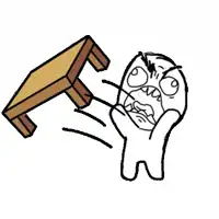 A cartoon rage face flipping a table